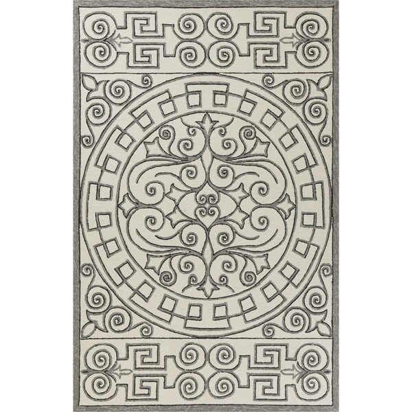 Homeroots 5 x 7 ft. 6 in. UV-Treated Polypropylene Ivory & Grey Area Rug 352786 - main
